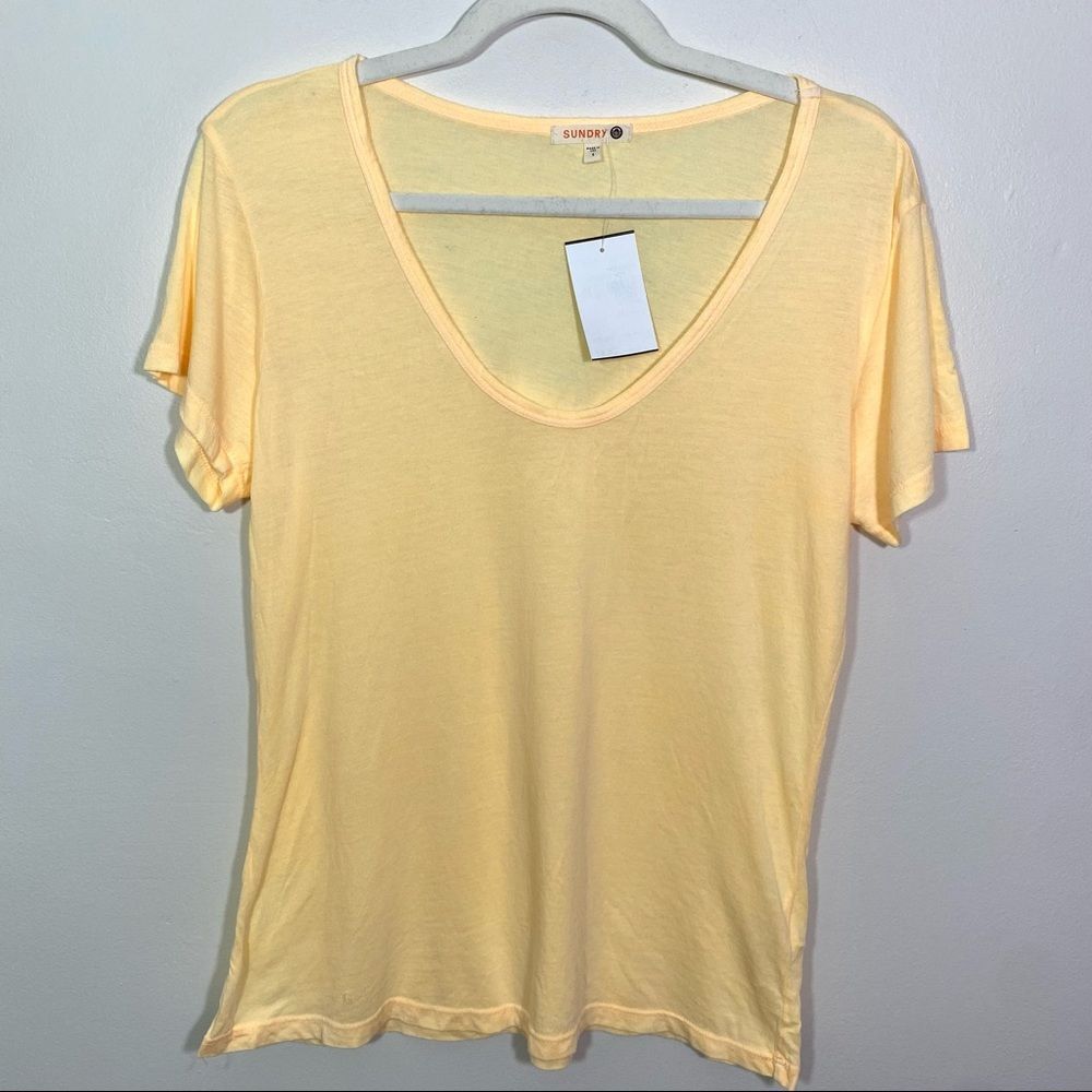 ANTHROPOLOGIE Sundry 100% Cotton Crew Neck T-Shirt in Sun Yellow - Size Small